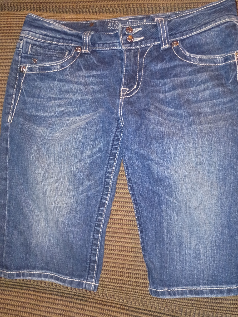 Miss Me Blue Cropped Denim Bermuda Shorts